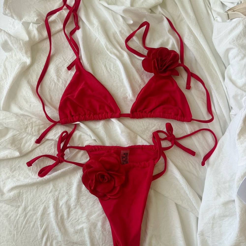 Red Floral Tie Bikini Set